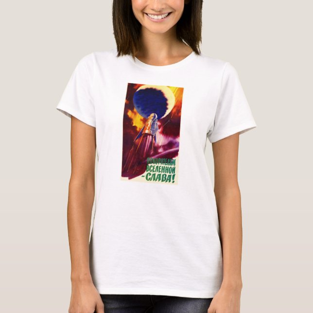 Camisa soviética do poster da propaganda do espaço (Frente)