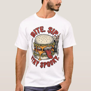 Camisa Spooky Burger Gravura Vintage Halloween Gr