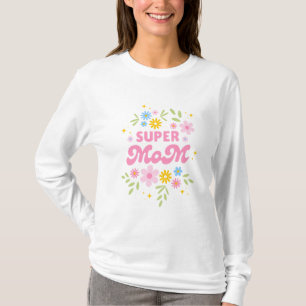 Camisa Super Mãe Floral Estética Rosa Bonito Rotei