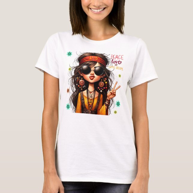 Camisa T-Camisa Para Mulheres E Paz De Hippie Quir (Frente)