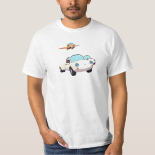 Camisa T - Carros brancos com um belo avião em cim