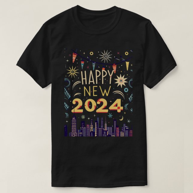 Camisa T Clássica dos Felizes anos novos 2024 (Frente do Design)