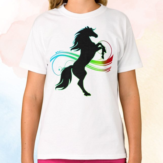 Camisa T Colorida das Raparigas de Cavalo (Horse Swirl Tee)