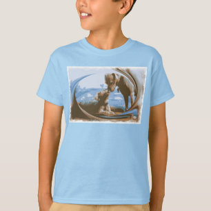 Camisa T com cão grande e pequeno em azul HAMbWG