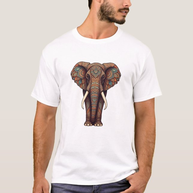 Camisa T com design de elefante de mandala (Frente)