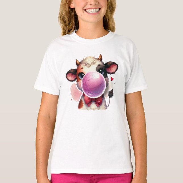Camisa T com goma de bolha de vaca fofinha (Frente)