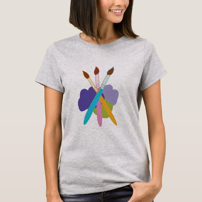 Camisa T com três escovas de tinta e bolhas de tin (Frente)