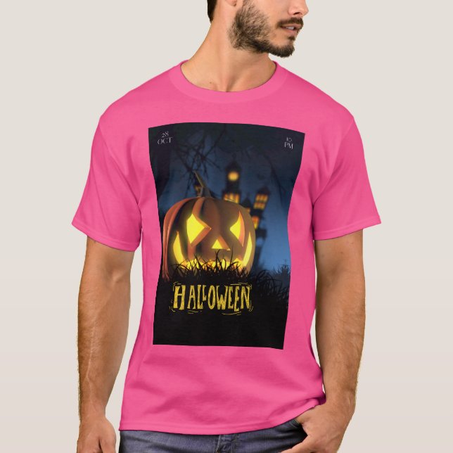Camisa T cor-de-rosa do Dia das Bruxas (Frente)
