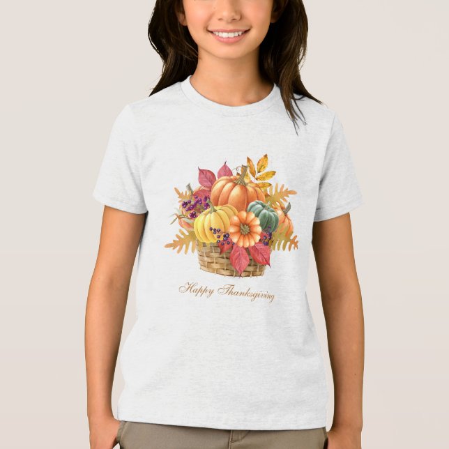 Camisa-T das Meninas de Pumpkin de Ação de Graças (Frente)