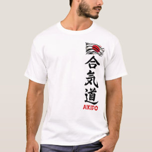 Camisa T De Aikido Kanji Com Sinalizador Japonês