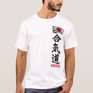 Camisa T De Aikido Kanji Com Sinalizador Japonês