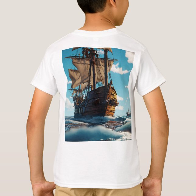 Camisa T de Animação 3D de Aventura de Navio Pirat (Verso)