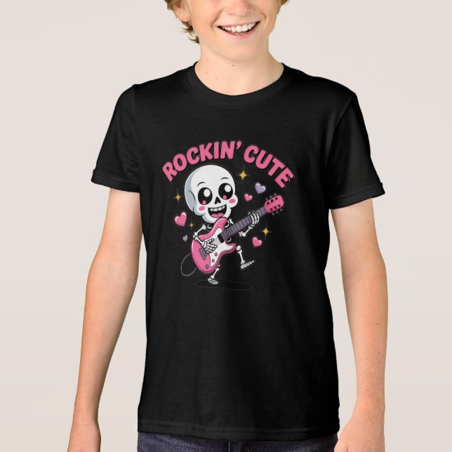 Camisa-T De Crianças De Esqueleto Cute De Rockin (Frente)