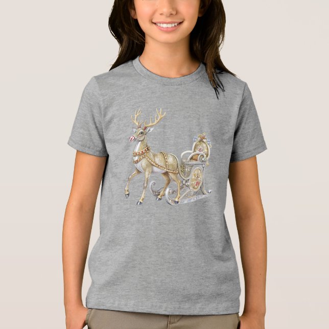 Camisa-T de férias de Reindeer Sleigh (Frente)