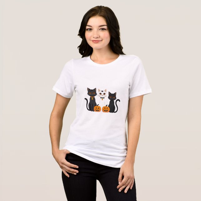 Camisa-T de Gato Halloween - Design de Gato Louco (Frente Completa)