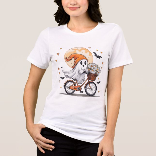 Camisa-T de Halloween, Bicicleta Fantasma Cuta, Di (Frente)