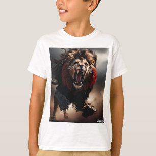 Camisa T de Leão Negro e Vermelho