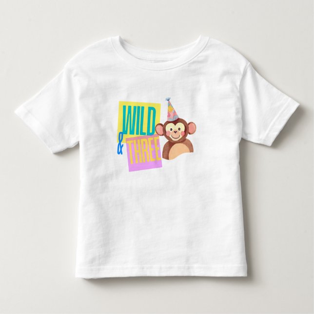 Camisa T de macaco selvagem e três aniversário de  (Frente)
