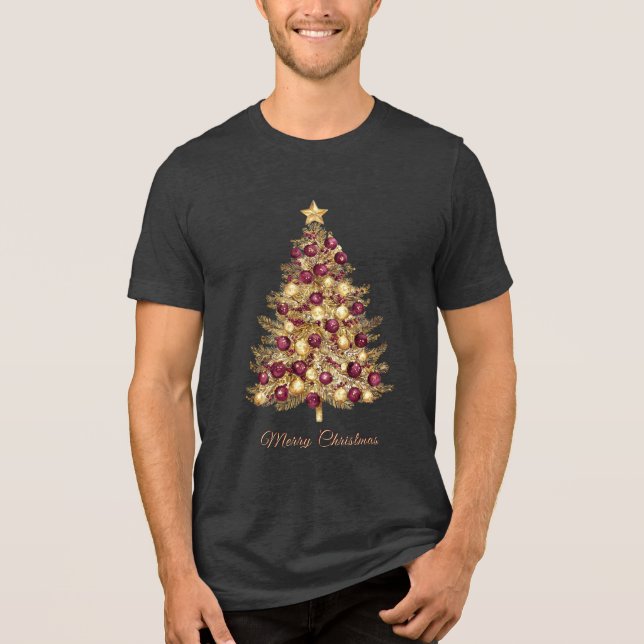 Camisa-T de Natal Dourada e Borgonha (Frente)