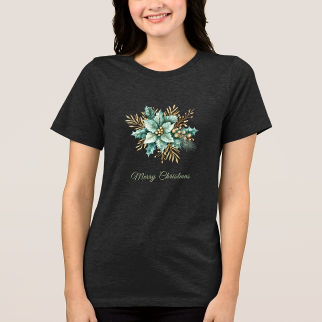 Camisa-T de Natal, Teal Floral (Frente)