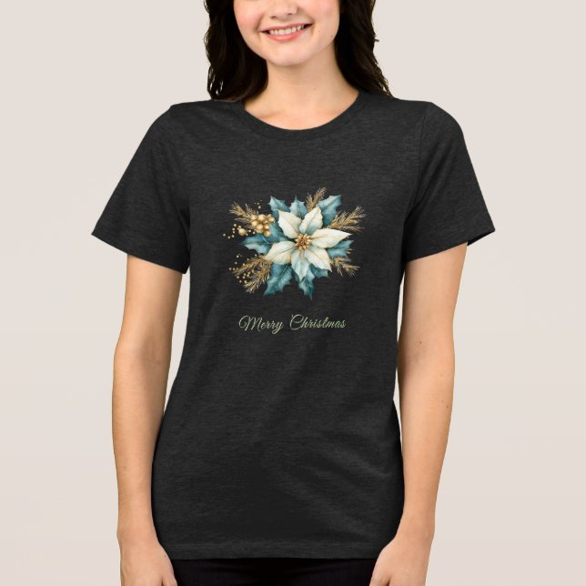 Camisa-T de Natal, Teal Floral (Frente)