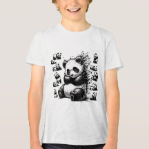 Camisa T de Panda de Cor-de-Água Preta e Branca