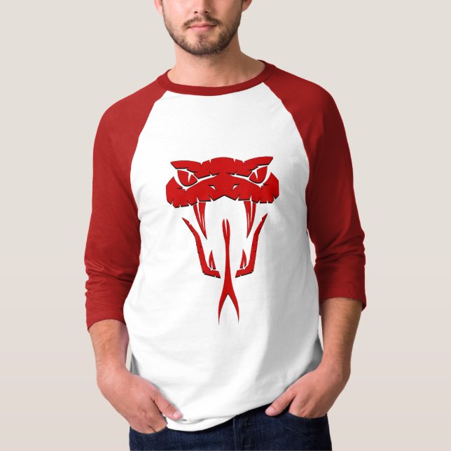 Camisa T de Raglan, Capa 3/4, Serpente Vermelha fe (Frente)