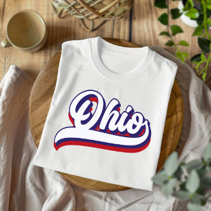 Camisa T de Script de Imagem Azul e Branco de Ohio