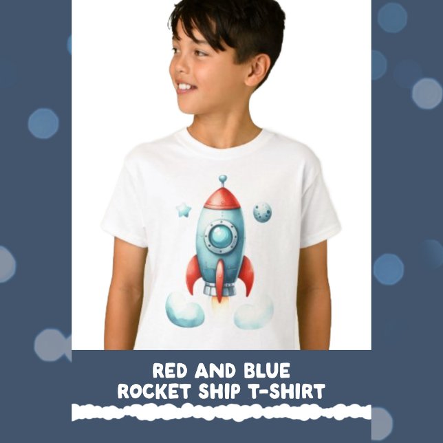 Camisa T do navio-foguete vermelho e azul (Red and Blue Rocket Ship T-Shirt)