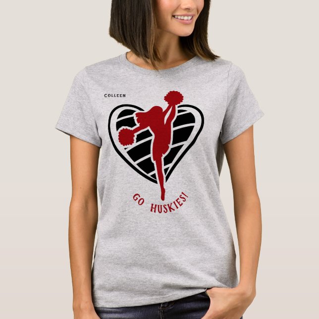 Camisa T do Nome da Equipe do Cheerleader Vermelho (Frente)
