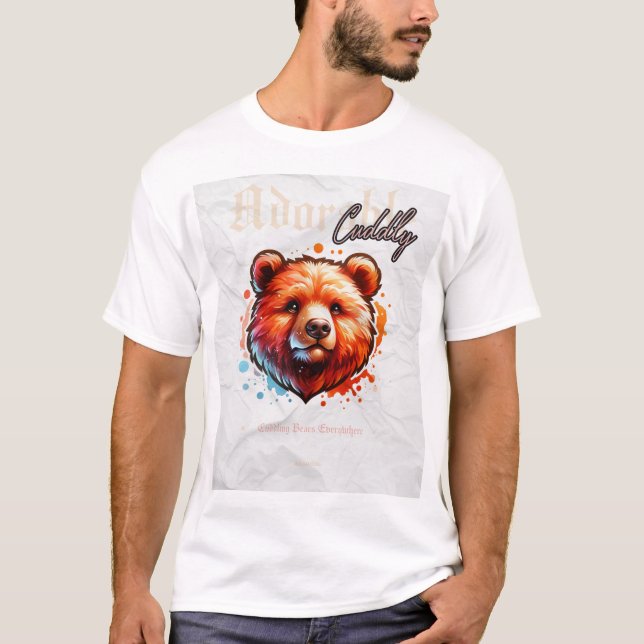 Camisa T Do Urso De Aquarela Adorável - Tinta Mão  (Frente)