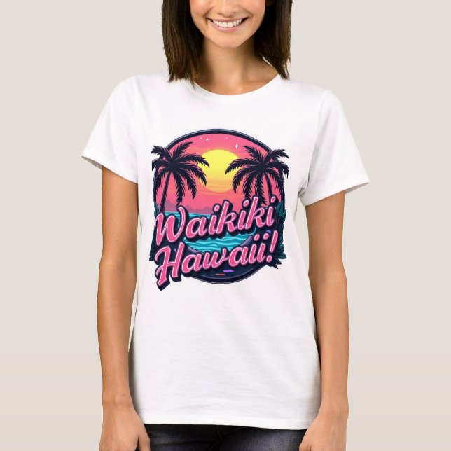 Camisa T feminina da praia de Waikiki (Frente)