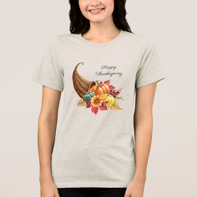 Camisa-T feminina de ação de graças da Cornucopia (Frente)