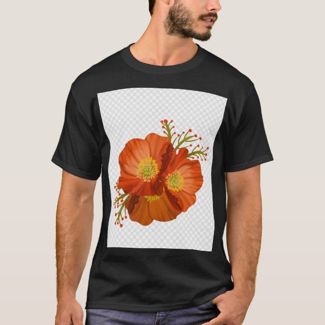 Camisa T Floral Vermelha Negra - Arranjo Vibrante (Frente)