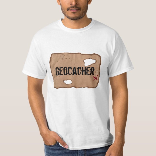 Camisa T: Geocacher (Mapa do tesouro). Branca (Frente)
