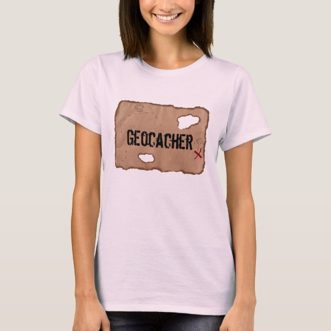 Camisa T: Geocacher (Mapa do tesouro). Cor de Rosa (Frente)