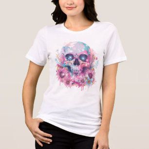 Camisa-T Gótica Pastel de Caveira Floral