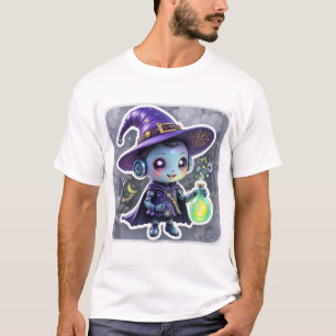 Camisa T-Halloween De Bruxa Robô Bonita - Kawaii S