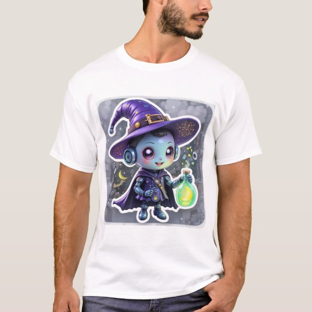 Camisa T-Halloween De Bruxa Robô Bonita - Kawaii S (Frente)