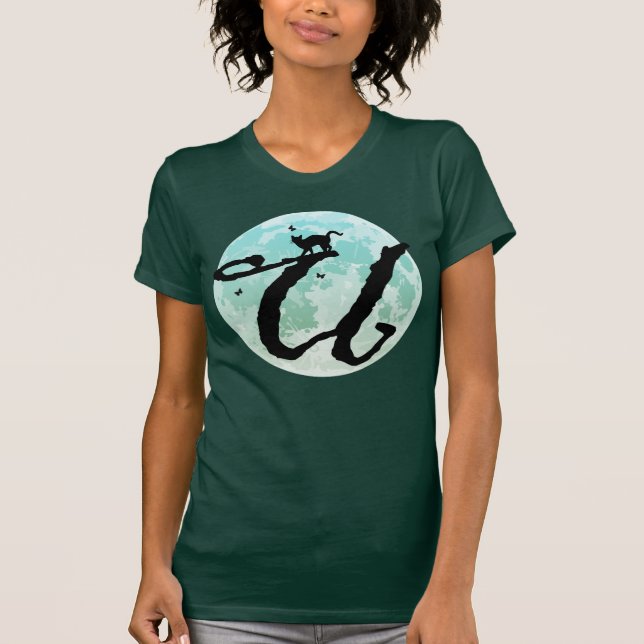Camisa T Monograma Inicial de Lua Cheia e Cat U (Frente)