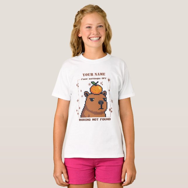 Camisa T Personalizada Pixel Capybara — Nome Perso (Frente Completa)