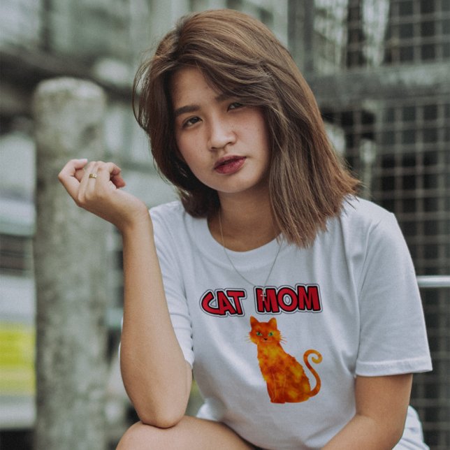 CAMISA T-SHIRT DE GATO VERMELHO DA MOM CAT (Criador carregado)