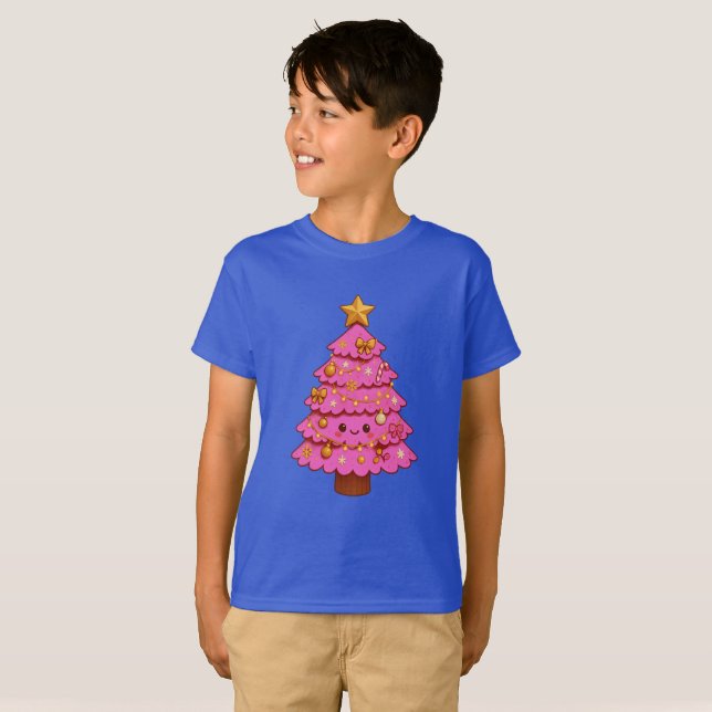 Camisa (T-shirt) Infantil Arvore de Natal Rosinha (Frente Completa)