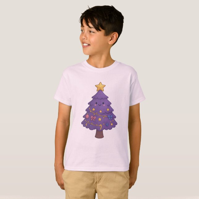 Camisa (T-shirt) Infantil Arvore de Natal Roxinha (Frente Completa)