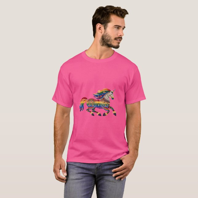 Camisa T Unisex do Unicorn Prance Folk Impressão (Frente Completa)
