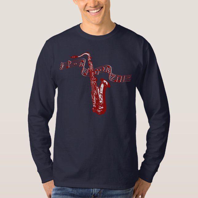 Camisa - Tema de Música Saxofone Vermelho Notas Ve (Frente)