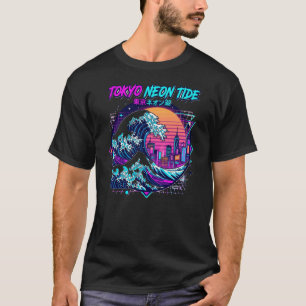 Camisa Tokyo Neon Tide Retro Synthwave Onda Gráfic