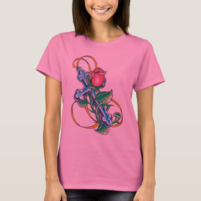 Camisa transversal e cor-de-rosa do tatuagem (Frente)