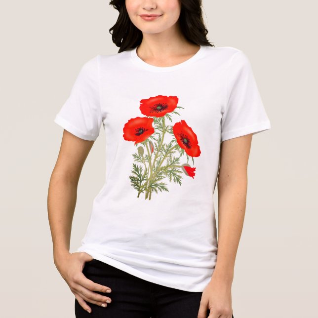 Camisa Tri Blend de Flores Vermelhas com Caules Ve (Frente)
