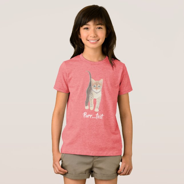 Camisa Tri-Blend Menina Gatinho Rajado (Frente Completa)
